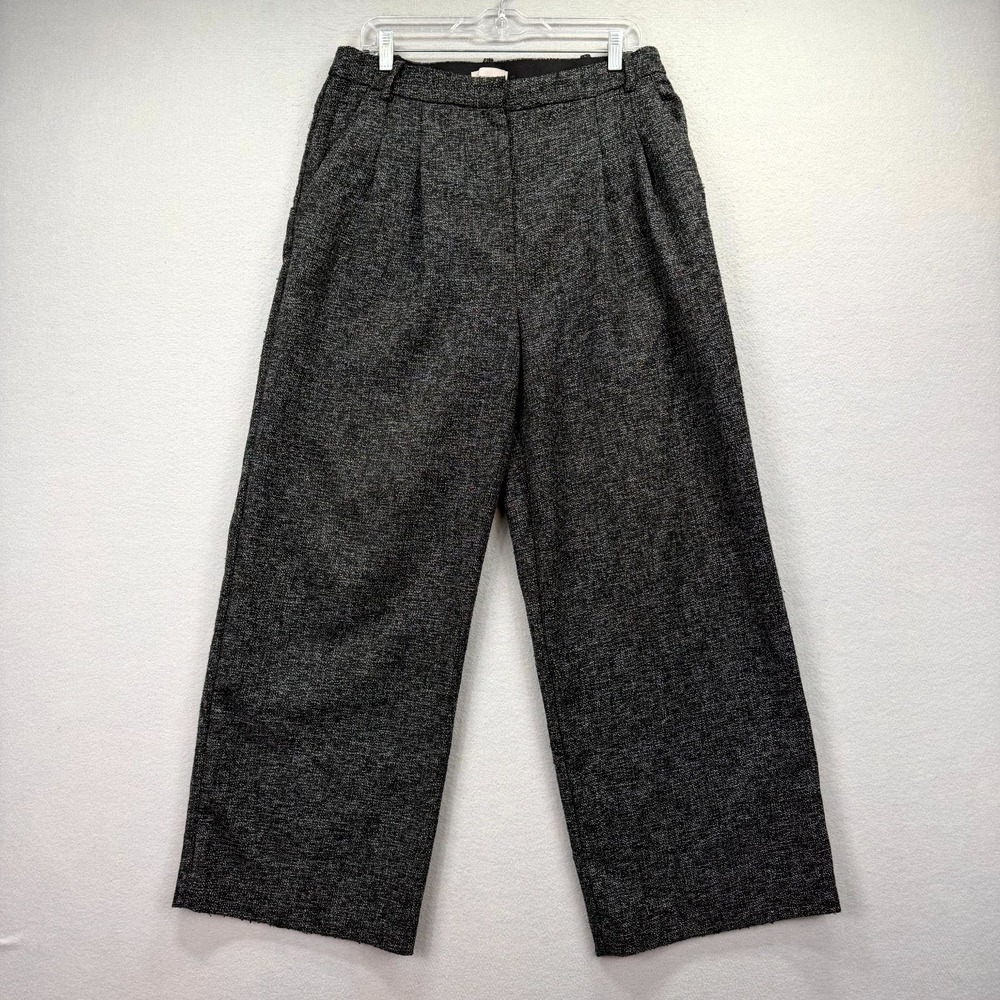 H&M Dress Pants Womens 10 Fits 33x29* Dark Gray Pleated Loose Baggy Wide Leg